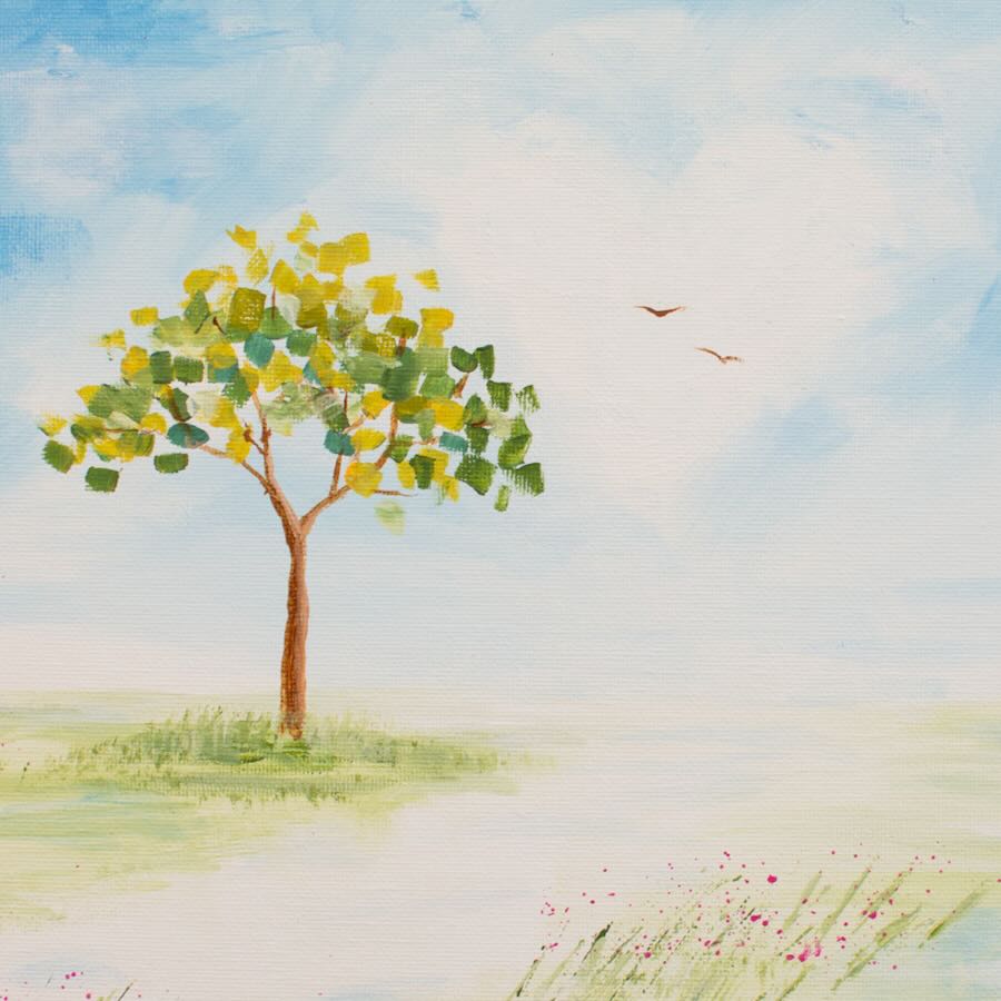 Original canvas painting in the impressionistic style of a valentine cloud in the sky