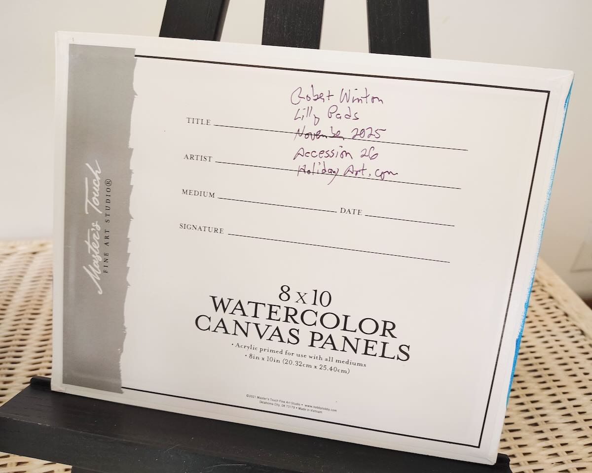 details written on back of waterlilies painting