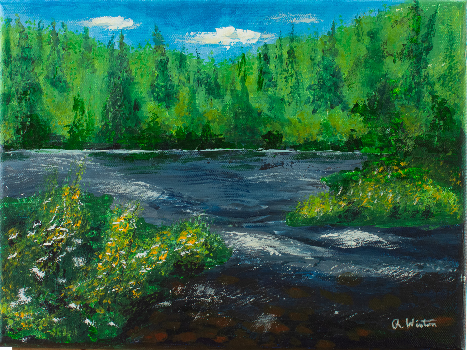 original painting of Tobyhanna Falls in the Pocono Mountains