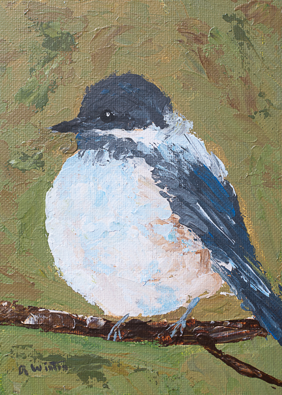 painting of chickadee in impressionistic style