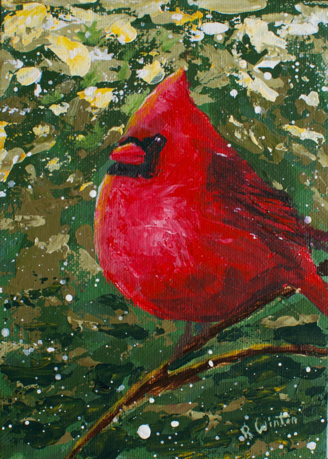 painting of a red cardinal in impressionistic style