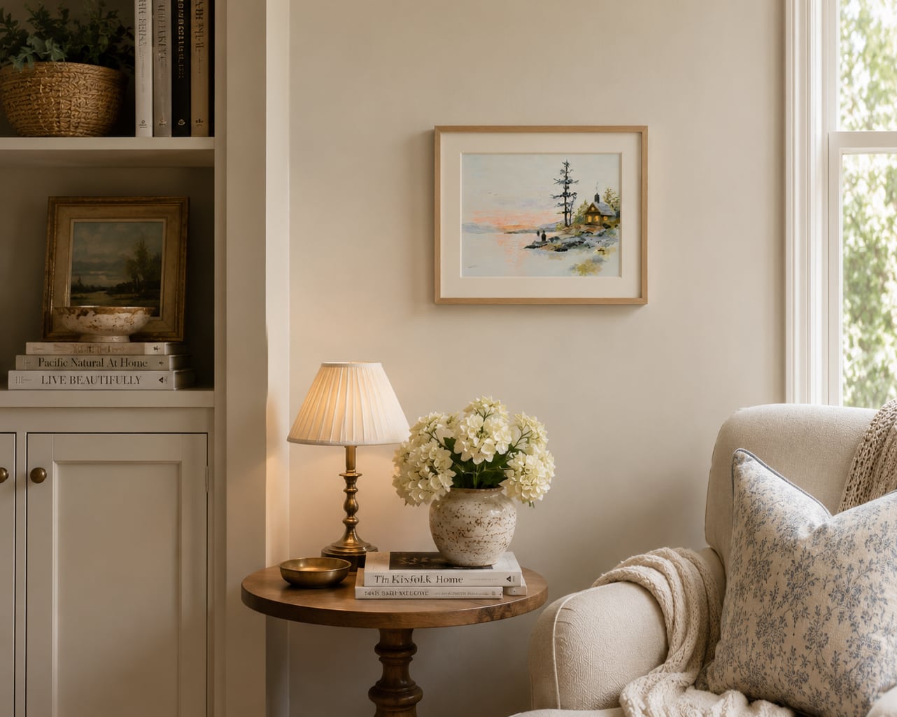 visualization of painting displayed in a reading nook