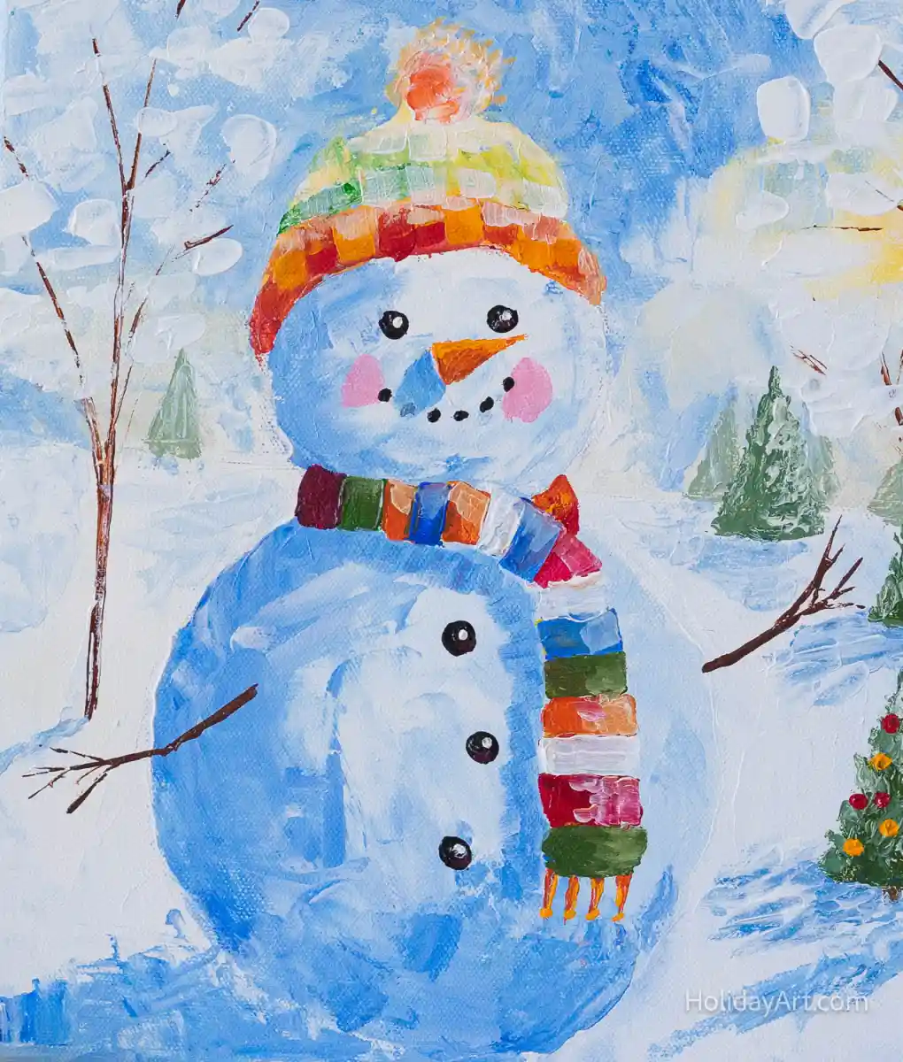 Original painting of a Christmas Snow Man in the Pocono Mountains.