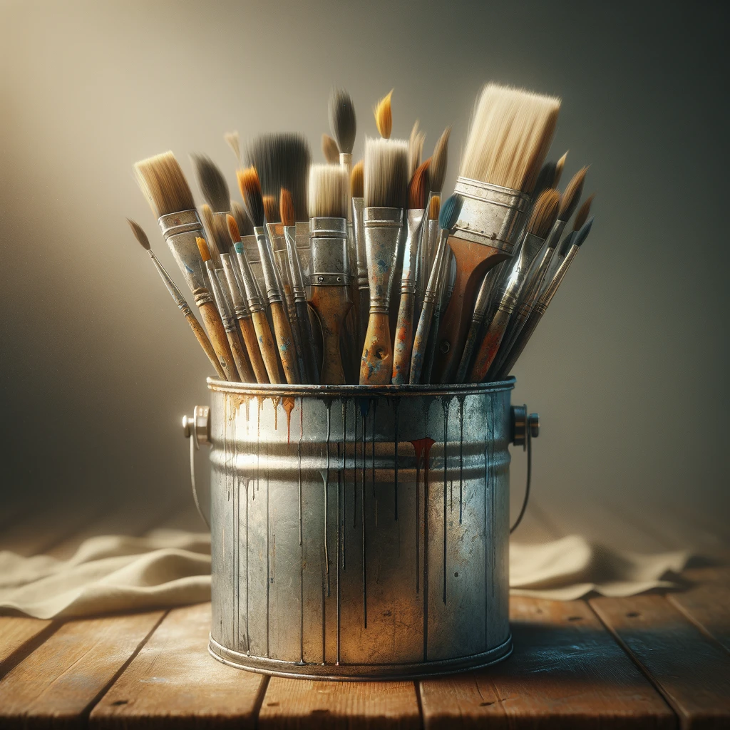 photo of a can of paint brushes